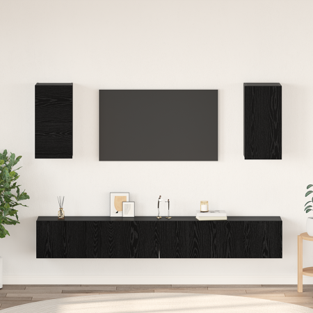 Mueble de TV de Pared 6 pcs Roble negro Madera contrachapada