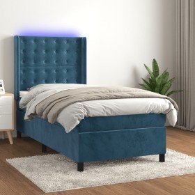 Cama box spring colchón y LED terciopelo azul oscuro 90x190 cm Cama box spring colchón y LED terciopelo azul oscuro 90x190 cm