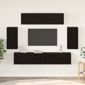 Mueble de TV de Pared 6 pcs Roble negro Madera contrachapada