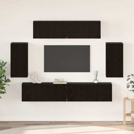 Mueble de TV de Pared 6 pcs Roble negro Madera contrachapada