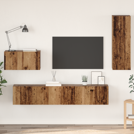 Mueble de TV de Pared 4 pcs Madera envejecida Mediano