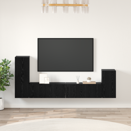 Mueble de TV de Pared 4 pcs Roble negro Madera contrachapada