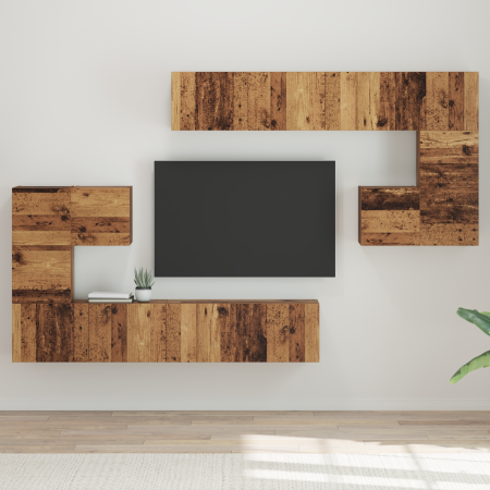 Conjunto de mueble de TV 8 pcs Madera envejecida