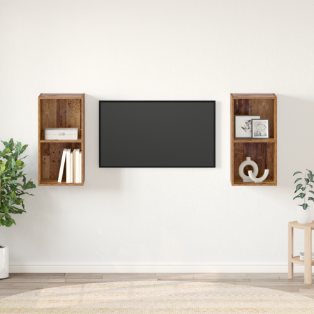 Mueble de TV de Pared 2 pcs Madera envejecida 37 x 37 x 72 cm