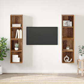 Mueble de TV de Pared 4 pcs Madera envejecida 37 x 37 x 72 cm