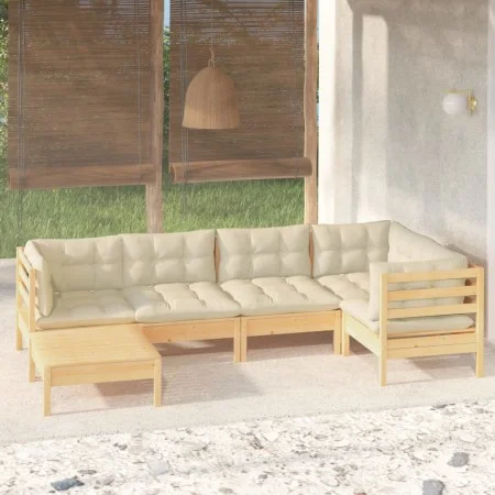 Garden furniture 6 pieces and cushions solid cream pine wood by vidaXL, Garden sets - Ref: Foro24-3096538, Price: 494,90 €, D...