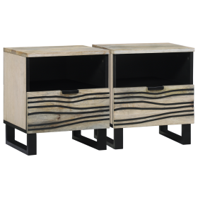 Mesas de noche con cajón 2 pcs Blanco y negro 40 x 33 x 46 cm