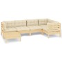 Gartenmöbel 6-teilig und Kissen aus massivem cremefarbenem Kiefernholz von vidaXL, Gartensets - Ref: Foro24-3096538, Preis: 5...