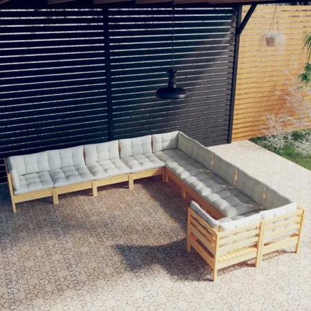 Garden furniture 10 pieces and cream pine wood cushions by vidaXL, Garden sets - Ref: Foro24-3097007, Price: 748,19 €, Discou...
