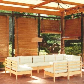 Gartenmöbel 9-teilig und Kissen aus massivem cremefarbenem Kiefernholz von vidaXL, Gartensets - Ref: Foro24-3097199, Preis: 6...