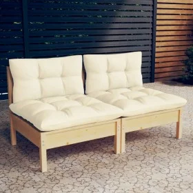 2-seater garden sofa with solid pine wood frame and cream cushions by vidaXL, Outdoor sofas - Ref: Foro24-3095992, Price: 138...
