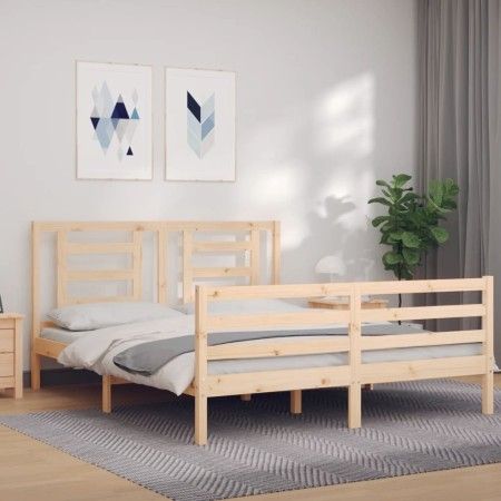 Bed frame with solid wood headboard 160x200 cm by vidaXL, Beds and slatted bases - Ref: Foro24-3194711, Price: 137,35 €, Disc...