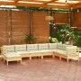 Muebles de jardín 8 pzas y cojines madera maciza de pino crema de vidaXL, Conjuntos de jardín - Ref: Foro24-3096659, Precio: ...