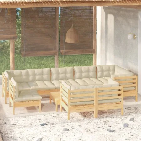 Garden furniture 10 pieces and solid pine wood cream cushions by vidaXL, Garden sets - Ref: Foro24-3096532, Price: 843,37 €, ...