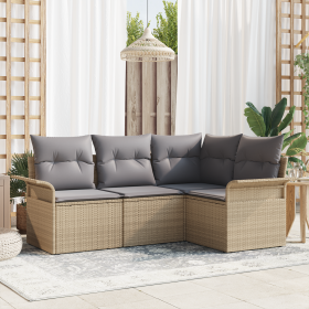 Conjunto de Sofá de Jardín de 4 Piezas con Cojines Beige de