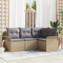 Conjunto de Sofá de Jardín de 4 Piezas con Cojines Beige de