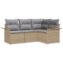 Conjunto de Sofá de Jardín de 4 Piezas con Cojines Beige de