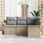 Conjunto de Sofá de Jardín de 4 Piezas con Cojines Beige de