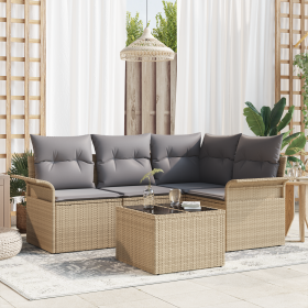 Set de Sofá de Jardín de 5 Piezas con Cojines de Rattan