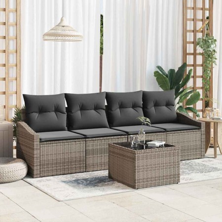 Conjunto de sofá de jardín con cojín 5 pcs Gris 55 x 55 x 37 cm