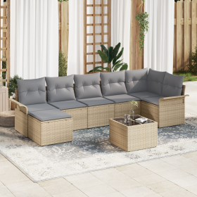 Set de Sofá de Jardín de 8 Piezas con Cojines Negro Ratán