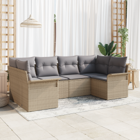 Juego de Sofá de 6 Piezas para Jardín con Cojines Beige Ratán