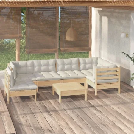 Gartenmöbel 7 Stück Kissen aus cremefarbenem Kiefernholz von vidaXL, Gartensets - Ref: Foro24-3096424, Preis: 545,88 €, Rabat...