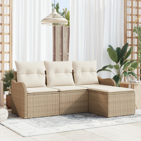 Conjunto de Sofá de Jardín de 4 Piezas con Cojines Beige