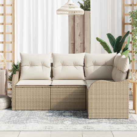 Juego de Sofá de Jardín de 4 Piezas con Cojines Beige de Ratán
