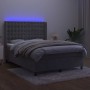 Cama box spring colchón y LED terciopelo gris claro 140x200 cm