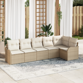 Set de Sofás para Jardín de 6 Piezas con Cojines Beige Ratán