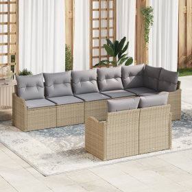 Conjunto de Sofá de Jardín de 8 Piezas con Cojines Beige Ratán