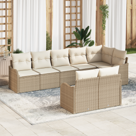 Juego de Sofá de Jardín de 8 Piezas con Cojines Beige Ratán