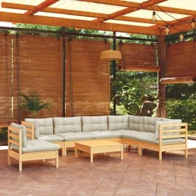 Garden furniture set 8 pieces with solid pine wood cream cushions by vidaXL, Garden sets - Ref: Foro24-3096725, Price: 608,70...