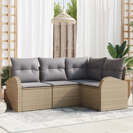 Conjunto de Sofás de Jardín de 4 Piezas con Cojines Beige Ratán