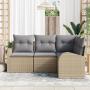 Conjunto de Sofás de Jardín de 4 Piezas con Cojines Beige Ratán