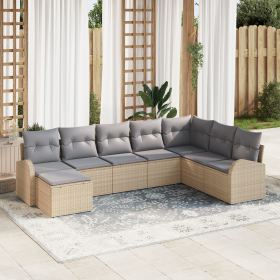 Conjunto de Sofá de Jardín de 8 Piezas con Cojines Beige Ratán