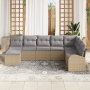 Conjunto de Sofá de Jardín de 8 Piezas con Cojines Beige Ratán