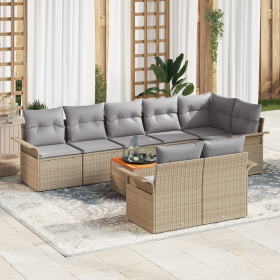 Conjunto de Sofás de Jardín de 9 Piezas con Cojines Beige