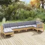 Garden furniture set 7 pieces and cushions solid pine wood by vidaXL, Garden sets - Ref: Foro24-3096549, Price: 508,77 €, Dis...