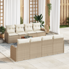 Juego de Sofás de Jardín de 9 Piezas con Cojines Beige