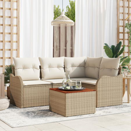 Juego de Sofás de Jardín de 5 Piezas con Cojines Beige de Ratan