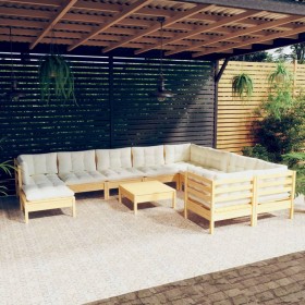 Garden furniture 11 pieces and cream pine wood cushions by vidaXL, Garden sets - Ref: Foro24-3097037, Price: 923,64 €, Discou...