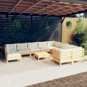 Muebles de jardín 11 pzas y cojines madera de pino crema de vidaXL, Conjuntos de jardín - Ref: Foro24-3097037, Precio: 910,77...