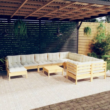 Muebles de jardín 11 pzas y cojines madera de pino crema de vidaXL, Conjuntos de jardín - Ref: Foro24-3097037, Precio: 923,64...