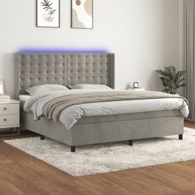 Cama box spring colchón y LED terciopelo gris claro 160x200 cm Cama box spring colchón y LED terciopelo gris claro 160x200 cm