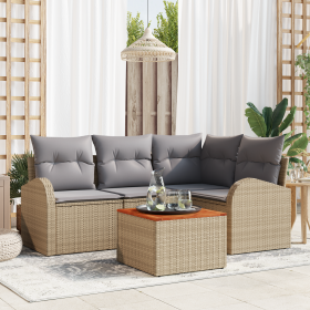 Juego de Sofás de Jardín de 5 Piezas con Cojines Beige Ratán