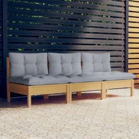 3-seater garden sofa with solid pine wood frame and gray cushions by vidaXL, Outdoor sofas - Ref: Foro24-3096075, Price: 242,...
