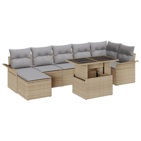 Set de Sofás de Jardín de 8 piezas con cojines Beige de Ratán