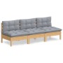 3-seater garden sofa with solid pine wood frame and gray cushions by vidaXL, Outdoor sofas - Ref: Foro24-3096075, Price: 234,...